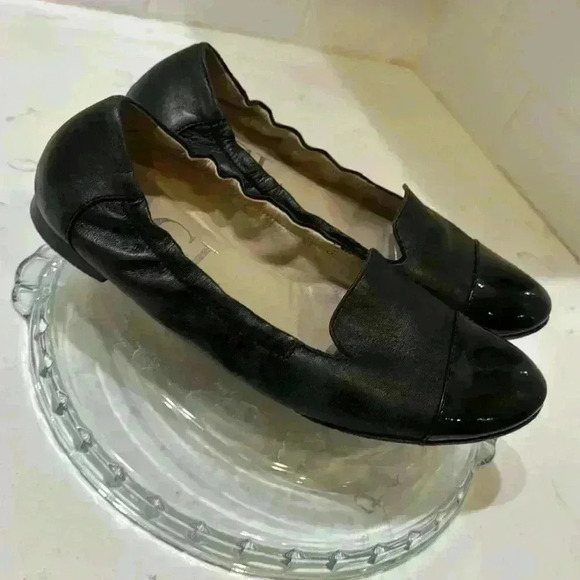 AGL Black Leather Ballet Flat with Patent Leather Toe SZ 38 - Picture 6 of 11